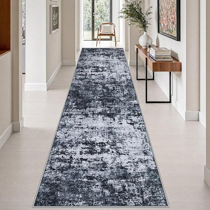 3x14 Washable Runner Rug：Modern Abstract Kitchen Carpet Black | - Image 3