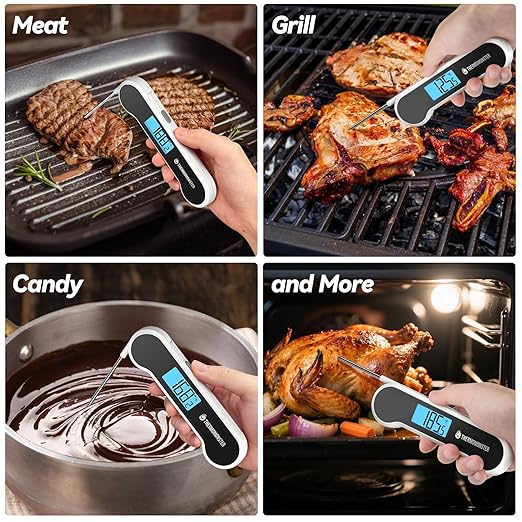 0.5 Sec Instant Read Meat Thermometer Digital with ±0.5℉ Precision, 100% Waterproof Auto Flip Bright LCD Screen, Motion Sensing Food Thermometer for Cooking Kitchen Oven Grill Candy BBQ, White