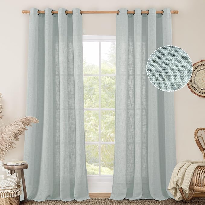 Greyish Blue Linen Sheer Curtains 84 inch by LAMIT