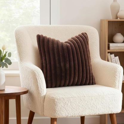 decorUhome Fall Faux Fur Throw Pillow Covers 20x20 Set of 2 Dark Brown | - Image 3