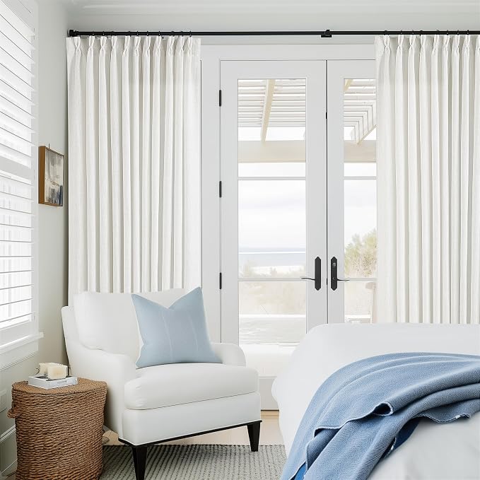 Beige White Pinch Pleated Linen Curtains 98 Inches Long 2 Panels | Light - Image 8