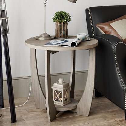 Round Farmhouse End Table for Small Spaces, French Country Accent Side Table by LONYKE