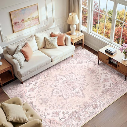 RELEANY Washable Area Rug, Water Repellent, Pet Friendly, Vintage Floral Boho by RELEANY