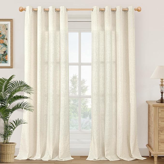 YoungsTex 90 Inch Length Beige Linen Curtains 2 Panels by YoungsTex