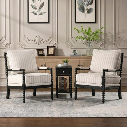 DUHOME Linen Fabric Spindle Accent Chair Set of 2, Bobbin Chair - Image 3