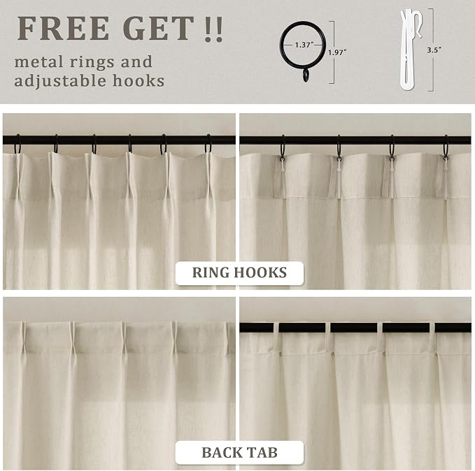 Greyish Beige Extra Wide Pinch Pleat Linen Curtains 84 Inches Long | 72 Inch - Image 3