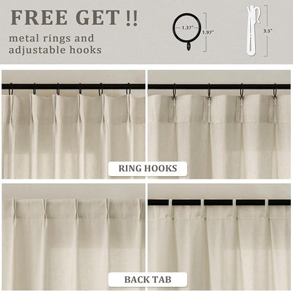 Extra Wide Pinch Pleated Linen Curtains 102 Inch Length 100 Wide | Light - Image 3