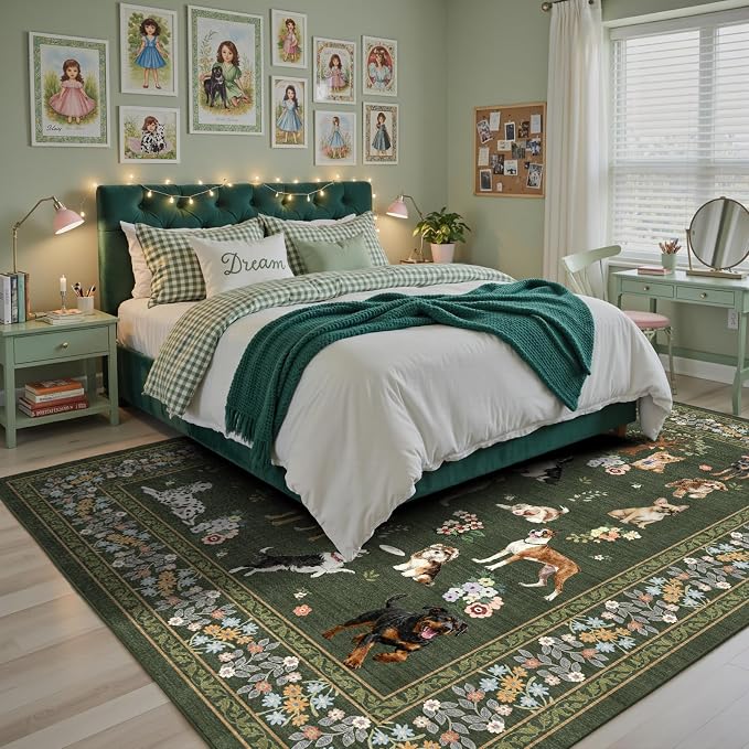 Dark Green Floral Area Rug 8x10 - Image 5