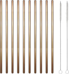 10 Pcs Stainless Steel Straws, Reusable Drinking Straws, Straight Metal Straw Sets with 2 Pcs Cleaning Brushes (10.5 Inch, Rose Gold)