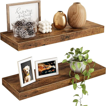 Fixwal Floating Shelves for Wall, 15.7" Wood Wall Mounted Shelves for Living by Fixwal