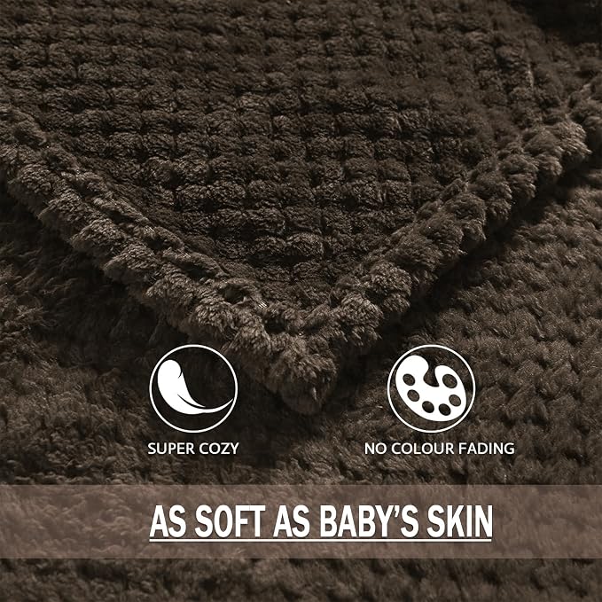 Exclusivo Mezcla Soft Waffle Fleece Bed Blanket Twin Size, Coffee | Lightweight - Image 8