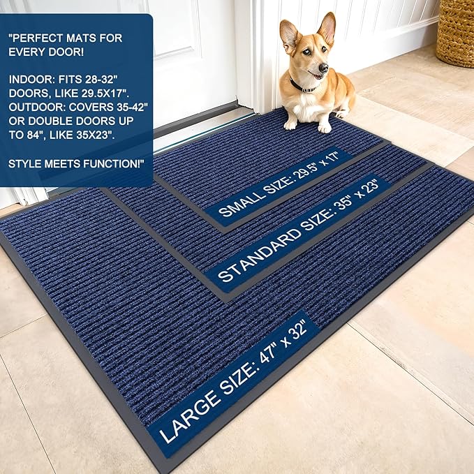 OLANLY 2-Pack Front Door Mats 47x32, Waterproof Heavy-Duty Doormats | Blue - Image 2
