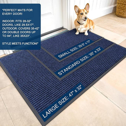 OLANLY Front Door Mat 47x34, Waterproof Heavy-Duty Indoor Outdoor Doormat | Blue - Image 2