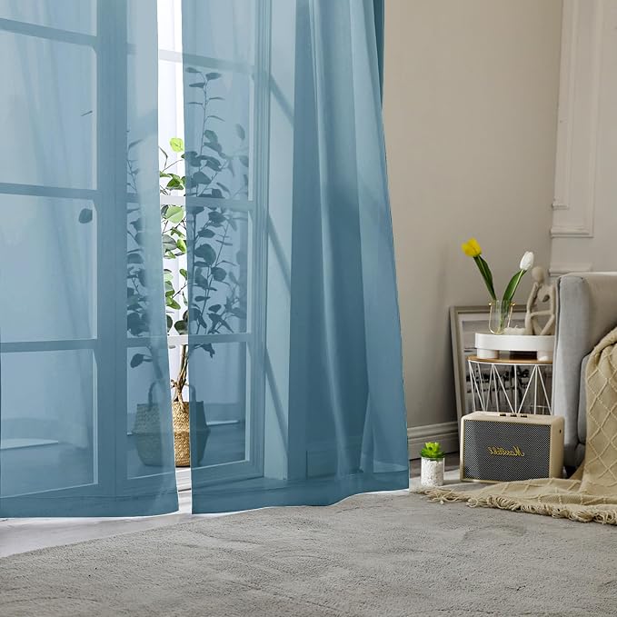 Dusty Blue Sheer Curtains 96 Inches Long 2 Panels, Light Filtering Breathable - Image 8