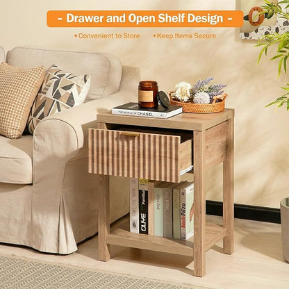 Fluted Night Stand with Golden Handle, Bedside Table with Storage Shelf - Image 6