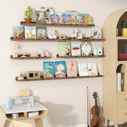 Fun Memories Picture Ledge Shelves Set of 2, 32 Inch Rustic Wall Mounted - Image 2
