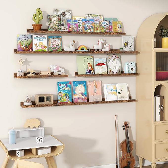 Fun Memories Picture Ledge Shelves Set of 2, 24 Inch Rustic Wall Mounted - Image 6