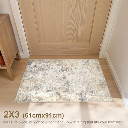 UERMEI 2x3 Entryway Area Rug: Washable Neutral Modern Abstract Small Rug - Image 3