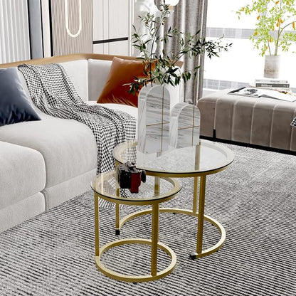 aboxoo Gold Nesting Coffee Table Set of 2, Small Glass Round Nesting Tables - Image 6