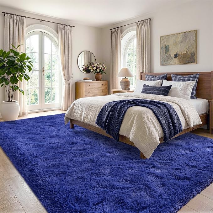 Noahas 4x6 Royal Blue Fluffy Soft Area Rug Non-Slip - Image 3