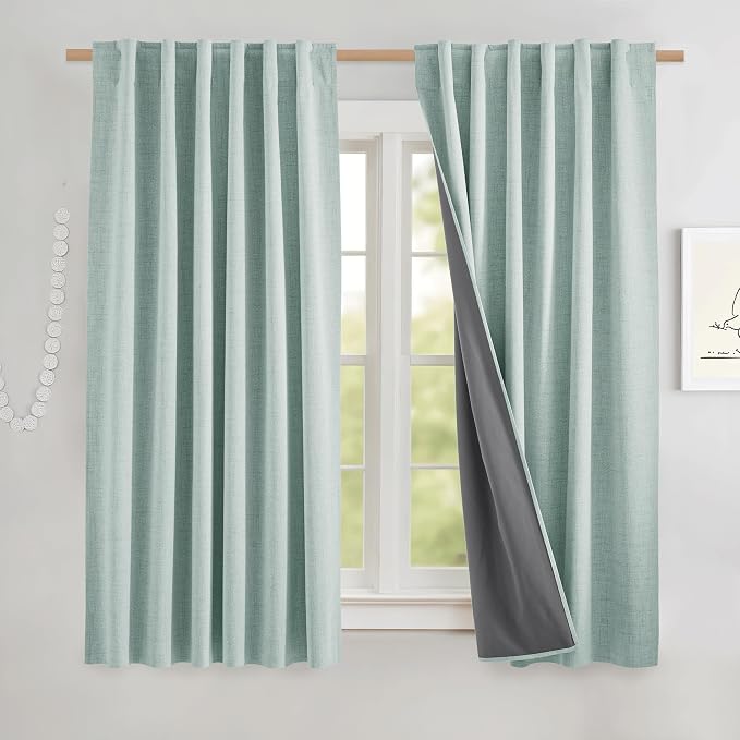 NICETOWN Seafoam Green Short 100% Blackout Curtains 63" Lenghth Burg - Image 2