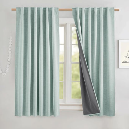 NICETOWN Seafoam Green Short 100% Blackout Curtains 63" Lenghth Burg - Image 2