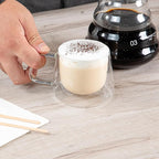Restaurantware-Forma Professional 6.8 Ounce Double Wall Coffee Mugs, 12 Insulated Coffee Mugs With Handle - Dishwashable, Reusable, Clear Glass Beverage Cups, Freezable, For Hot Or Cold Beverages