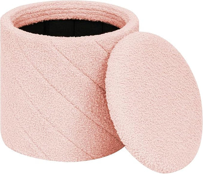 PINPLUS Ottoman with Stroage Round Boucle Ottoman and Tray Sherpa Removable - Image 7