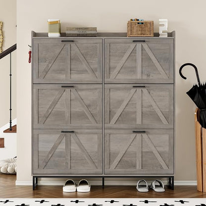 BORNOON Shoe Cabinet with 6 Flip Drawers Narrow Shoe Storage Cabinet Organizer - Image 4