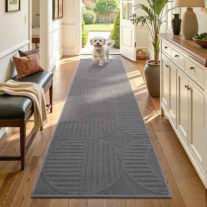 Findosom Washable Runner Rug 2x8, Geometric High-Low Textured Non Slip Hallway by Findosom