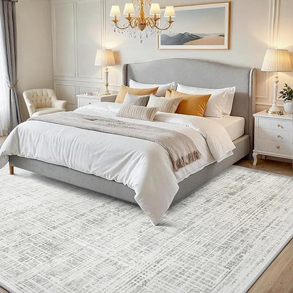 4x6 Washable Area Rug for Living Room Bedroom: Non-Slip Modern White Gray | - Image 2
