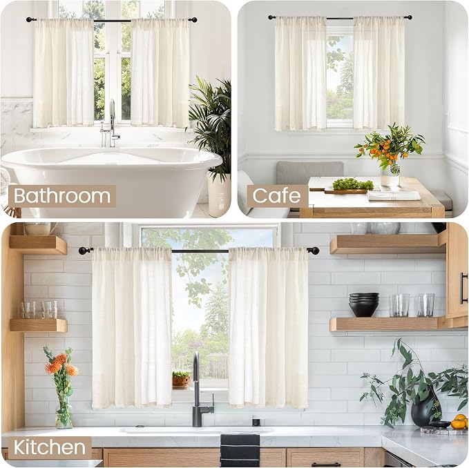BGment Short Beige Linen Semi Sheer Curtains 30 Inch Length - Image 2