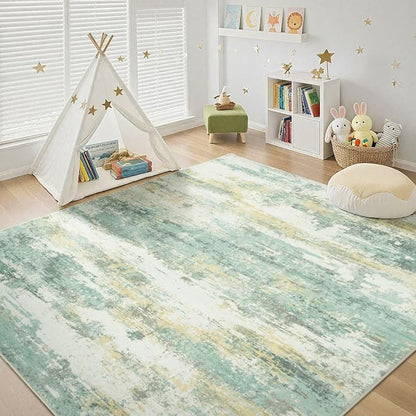 Rugflix 8x10 Area Rugs for Living Room, Washable Light Green Large Rug | by RugflixAreaRugs