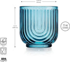 Glaver's Double Old Fashioned Rock Glasses, Set of 4 Blue Whiskey Glasses, 11 oz Art Deco U-Shape Design Embossed Everyday Home Bar Glassware. Art Deco Elegant Kitchen Drinking Glasses.