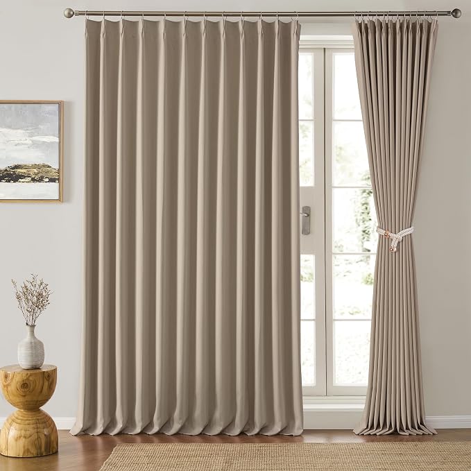 Extra Wide Pinch Pleated Blackout Living Room Curtains, Triple Weave Thermal by KEQIAOSUOCAI