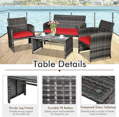 Goplus 4-Piece Rattan Patio Furniture Set, Outdoor Wicker Conversation Sofa - Image 3
