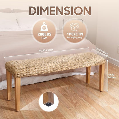 Outdoor Backless Bench, All-Weather Wicker & Solid Acacia Wood, Premium Garden - Image 11