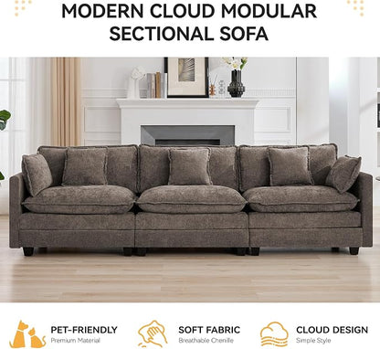 111'' Sectional Cloud Deep Seat Couch, Modern Comfy Chenille Modular Sectional - Image 6