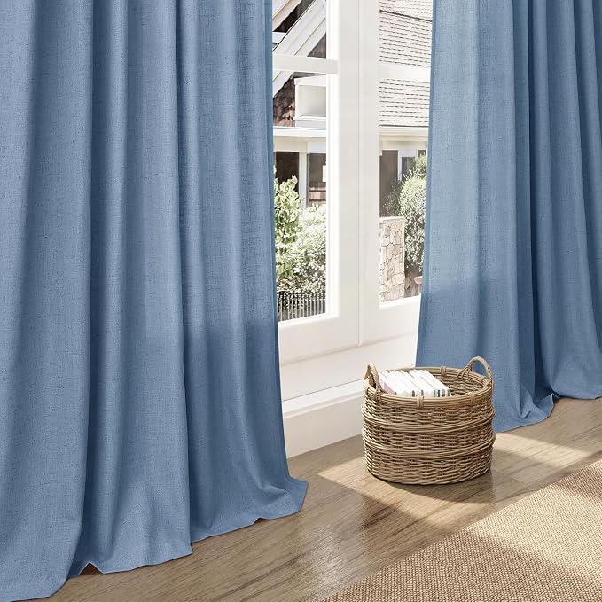 Stone Blue Linen Curtains 120 Inch Extra Long - Image 4