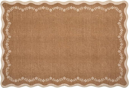 GarveeHome Scalloped Entryway Rug 2x3 Brown Washable Front Door Entry Rug | - Image 8