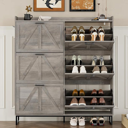 BORNOON Shoe Cabinet with 6 Flip Drawers Narrow Shoe Storage Cabinet Organizer - Image 5