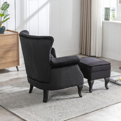 Accent Chairs with Ottoman Set of 2 Velvet Wingback Club Chair Upholstered - Image 5