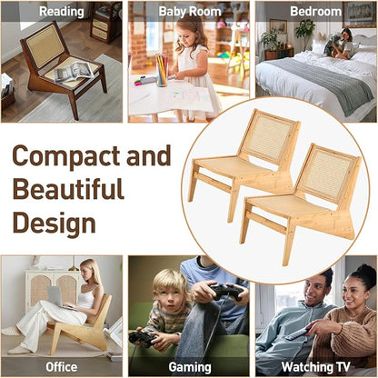 Welnow 2-Pcs Mid Century Rattan Accent Chair, Bamboo Wood Lounge Chair - Image 7