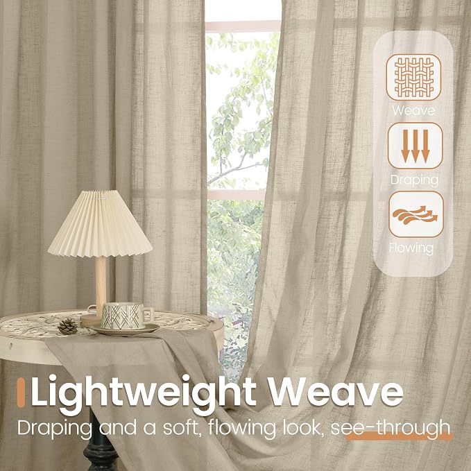 BGment Short Camel Linen Curtains 36 Inches Long - Image 4