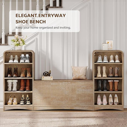 Shoe Cabinet with Bench, U-Shaped Shoe Storage Bench, Tall Shoes Cabinet with - Image 7