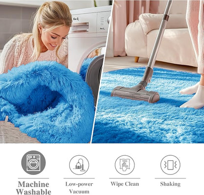 OLANLY Bright Blue Round Rugs for Bedroom - Image 3