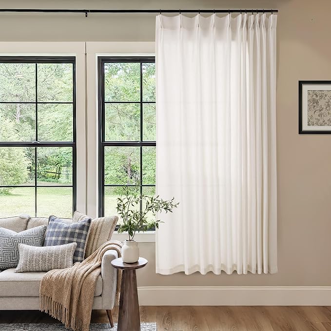 Natural Pinch Pleated Linen Curtains 72 Inches Long 72 Inch Wide | Semi Sheer - Image 2