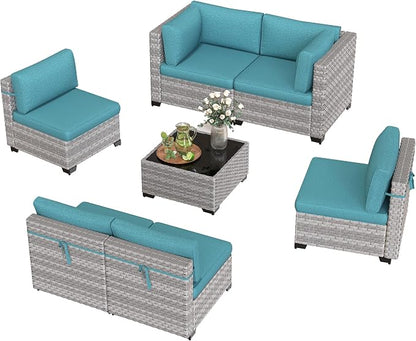 6-Seat Modular Patio Furniture Set – Outdoor Wicker Sectional Sofa - Image 9