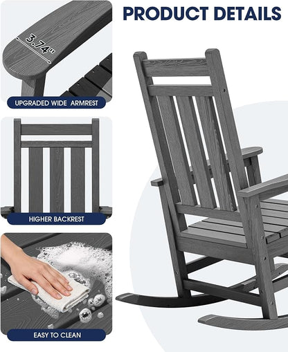 KINGYES Oversized Outdoor Rocking Chair, All-Weather Patio Rocking Chairs - Image 9