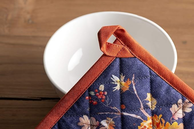 Maison d' Hermine Pot Holders Set 100% Cotton Heat Resistant Potholders 8" x 8" Hot Pads with Loop BBQ, Cooking, Baking, Grilling, Kitchen, Handling Hot Pans (Pack of 2, Kelim - Infinity)